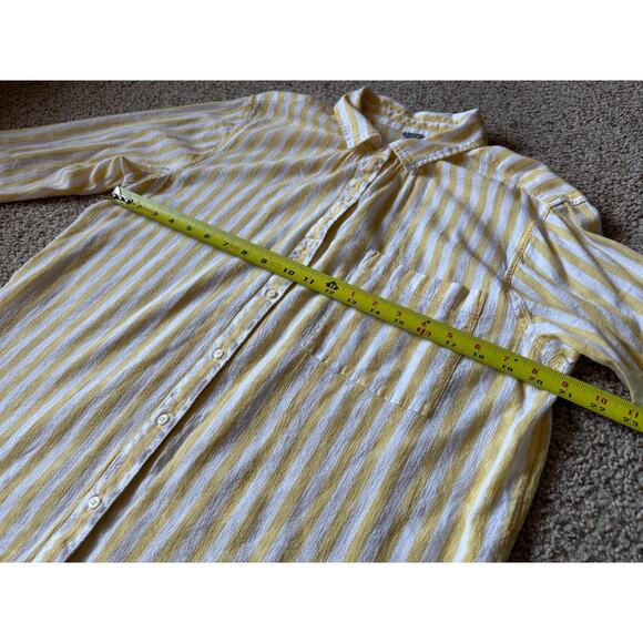 Aerie Yellow White Stripe Button Up Shirt Blouse Resort Relaxed Coastal Vacation - Picture 3 of 7